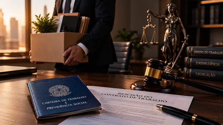 Caixa com pertences ao lado do termo de rescisão do contrato
